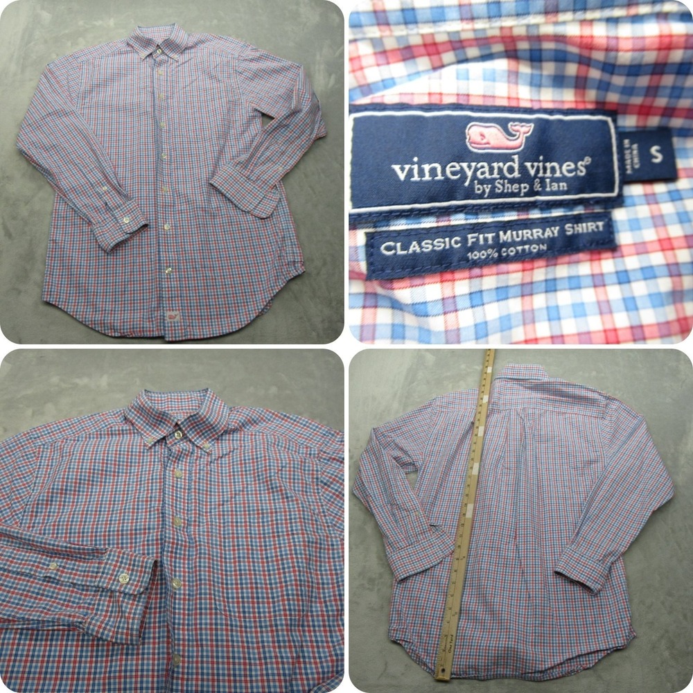 Vineyard Vines Shirt Mens Small Blue Red Check Classic Fit Murray Button‎ Down